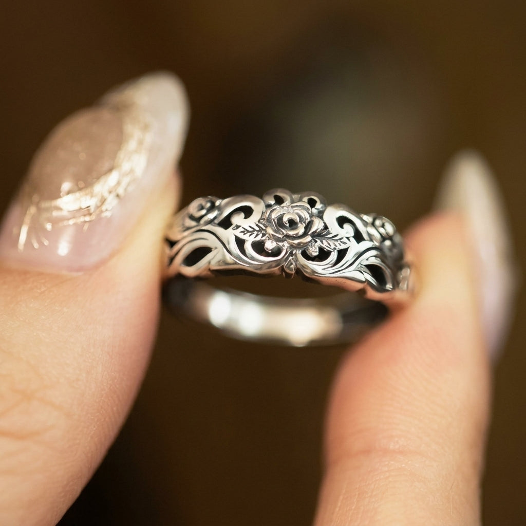 S925 Vintage Rose Hollow Ring