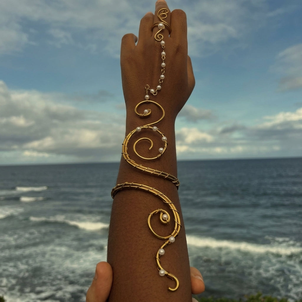 Boho Beaded Spiral Arm Cuff