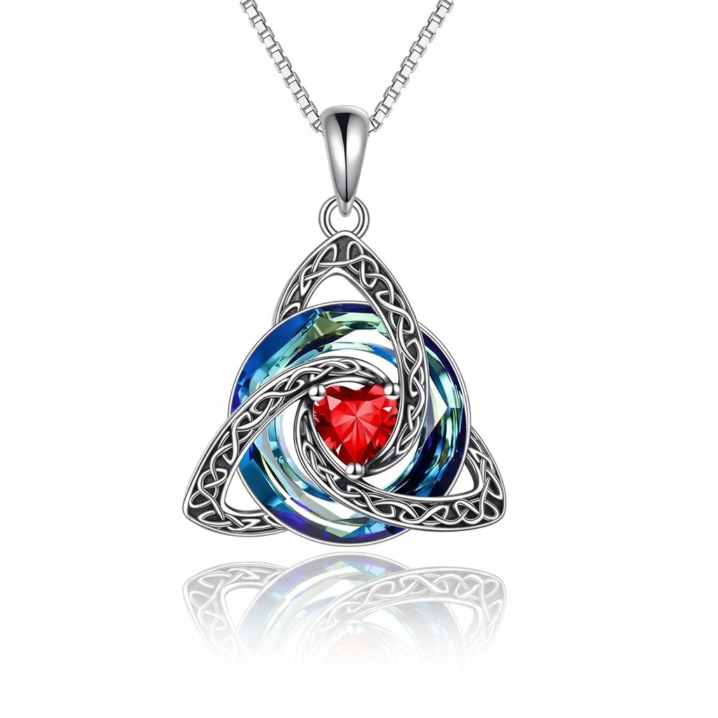 Trinity Knot Heart Birthstone Pendant Necklace
