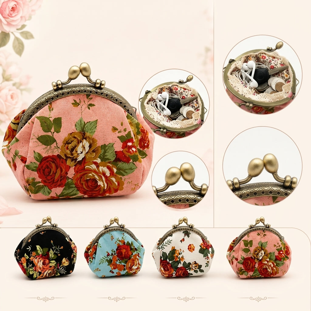 Vintage Floral Kiss Lock Coin Purse