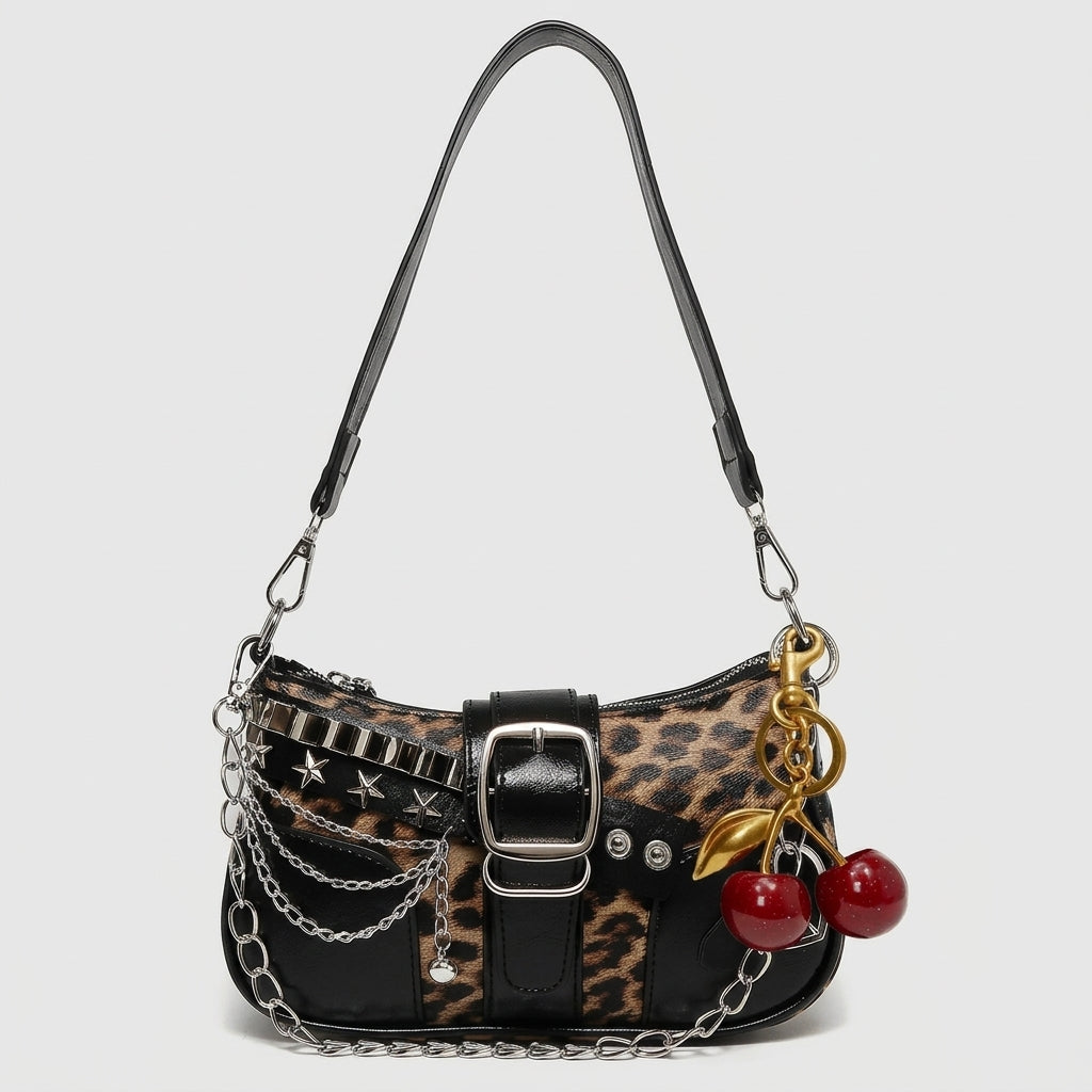 Y2K Animal Print Chain Shoulder Bag