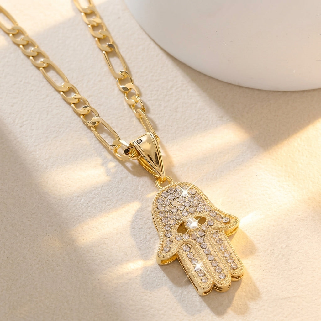 14k Elegant Eye Hamsa Necklace