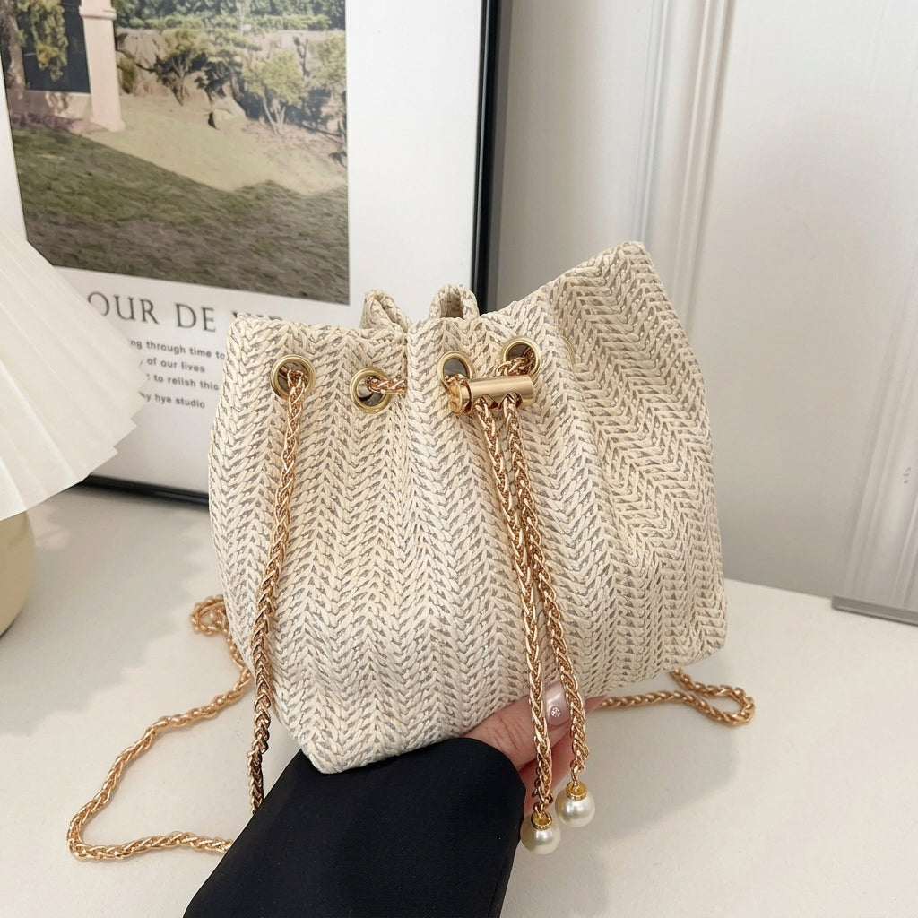 Boho Woven Drawstring Bucket Bag