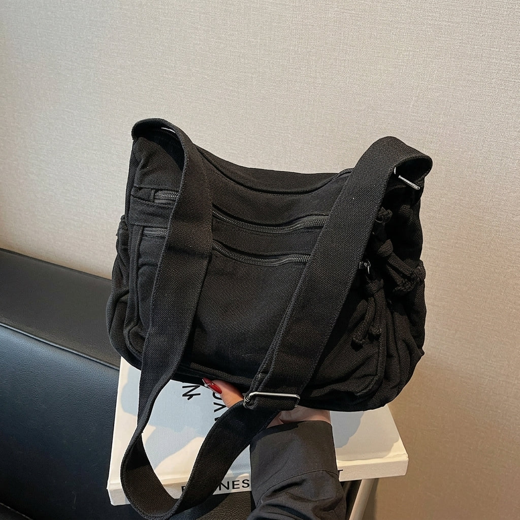 Multi-Pocket Canvas Crossbody Bag