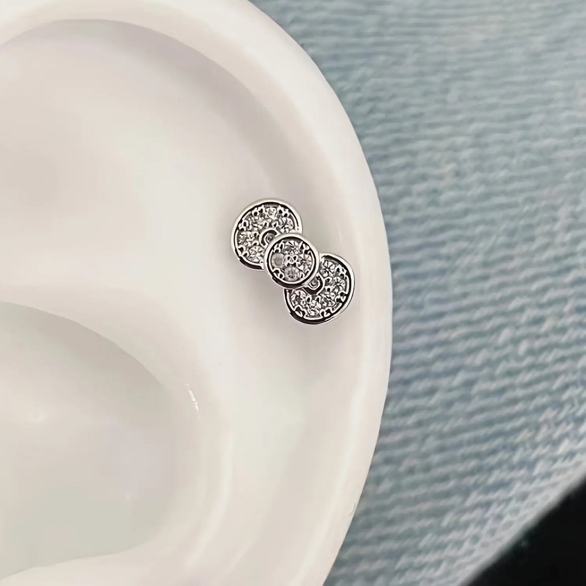 2pc Set Sparkling Bow Stud Earrings