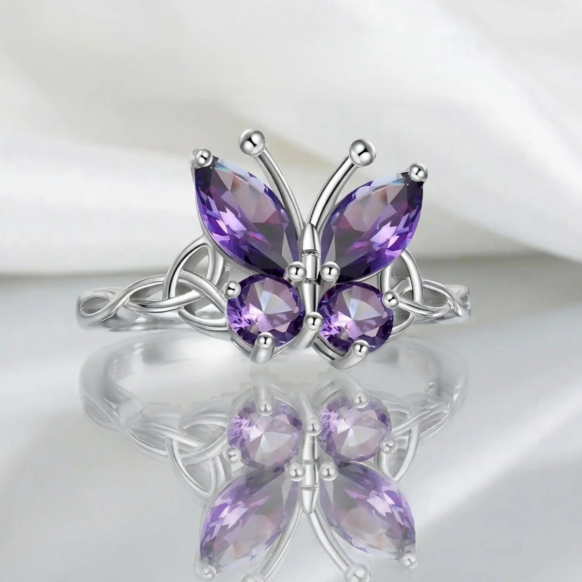 s925 Silver Purple Butterfly Ring