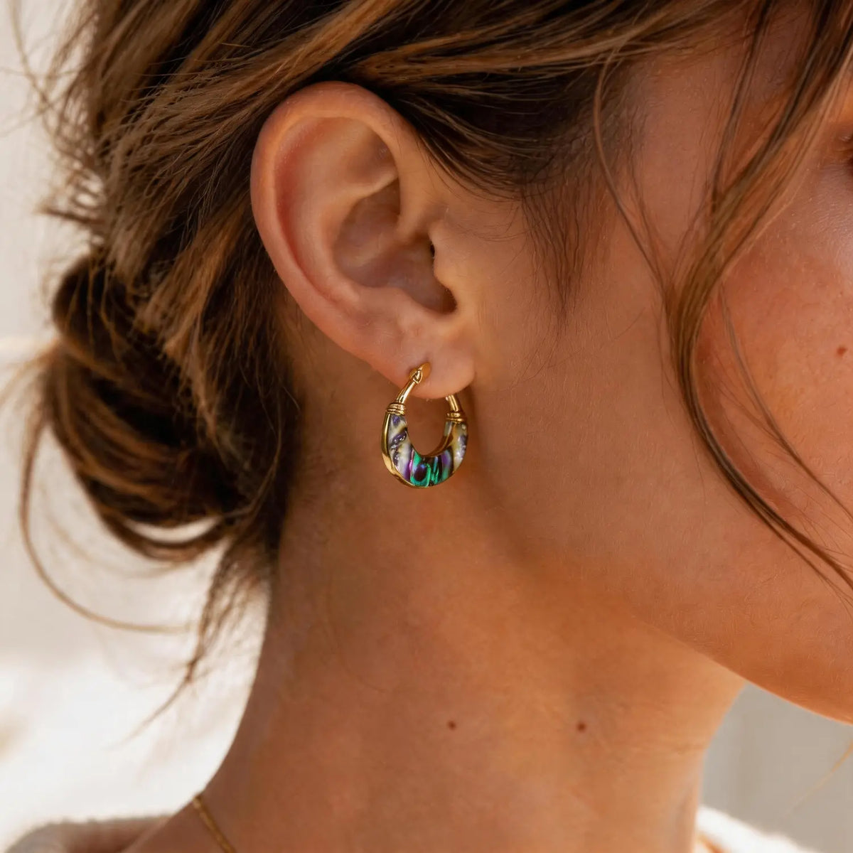 Iridescent Shell Huggie Hoop Earrings