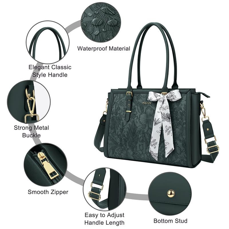 Scarf Accented Floral Patterned Bag