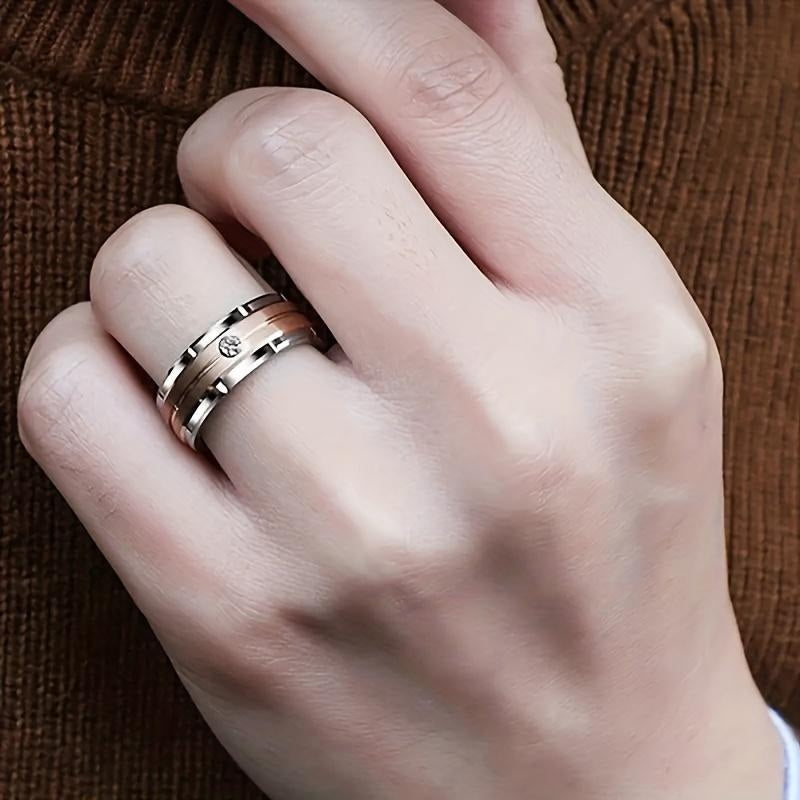 Silver Rose Gold Two-Tone Couples Ring Set