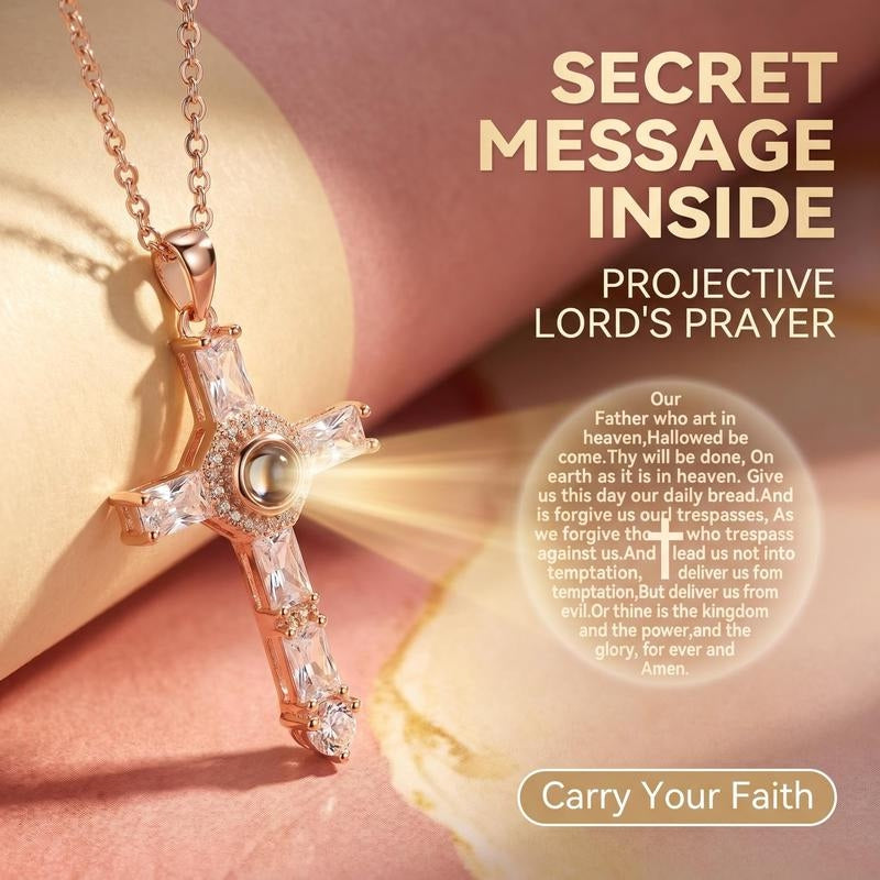 Lord's Prayer Message Cross Necklace