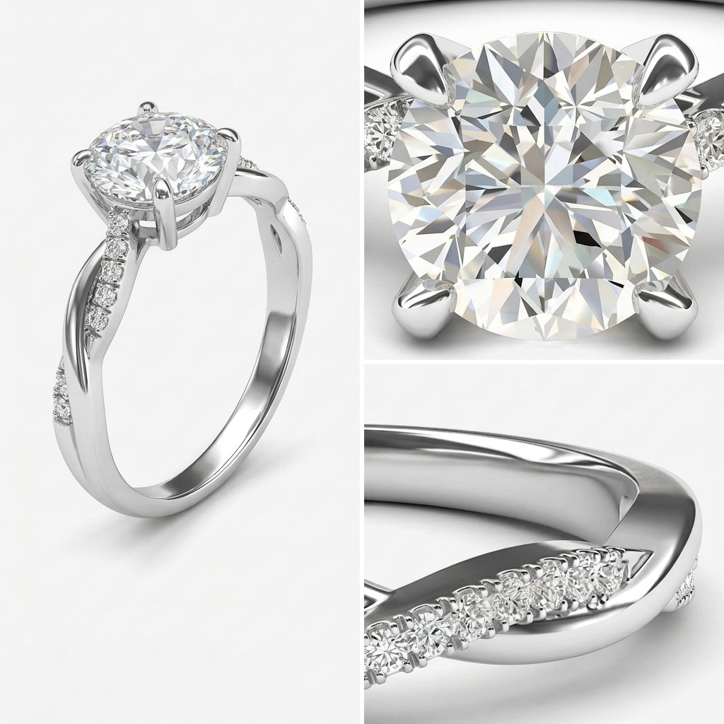 Intertwined Pave Band Solitaire Ring