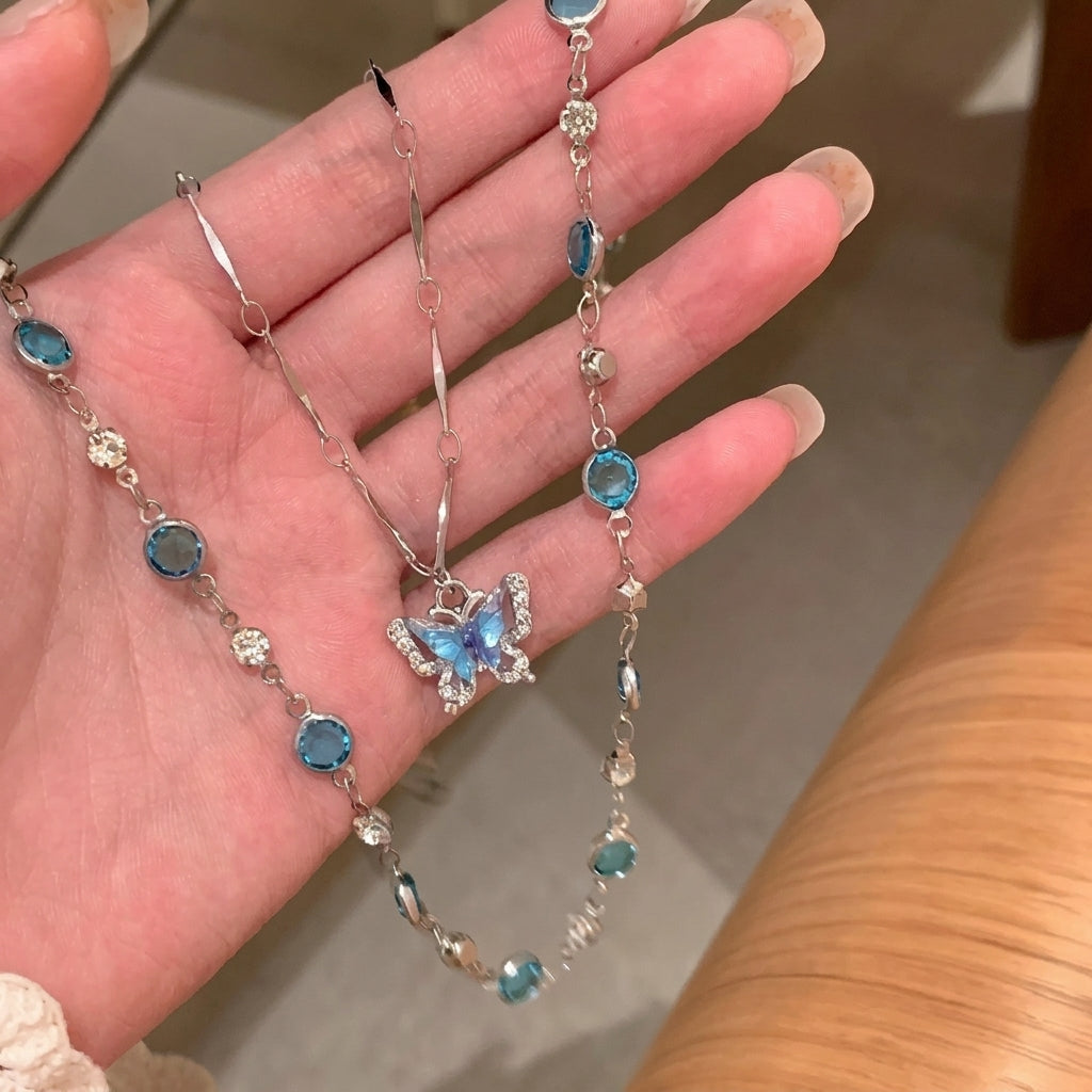 2pc Elegant Butterfly Satellite Crystal Necklace