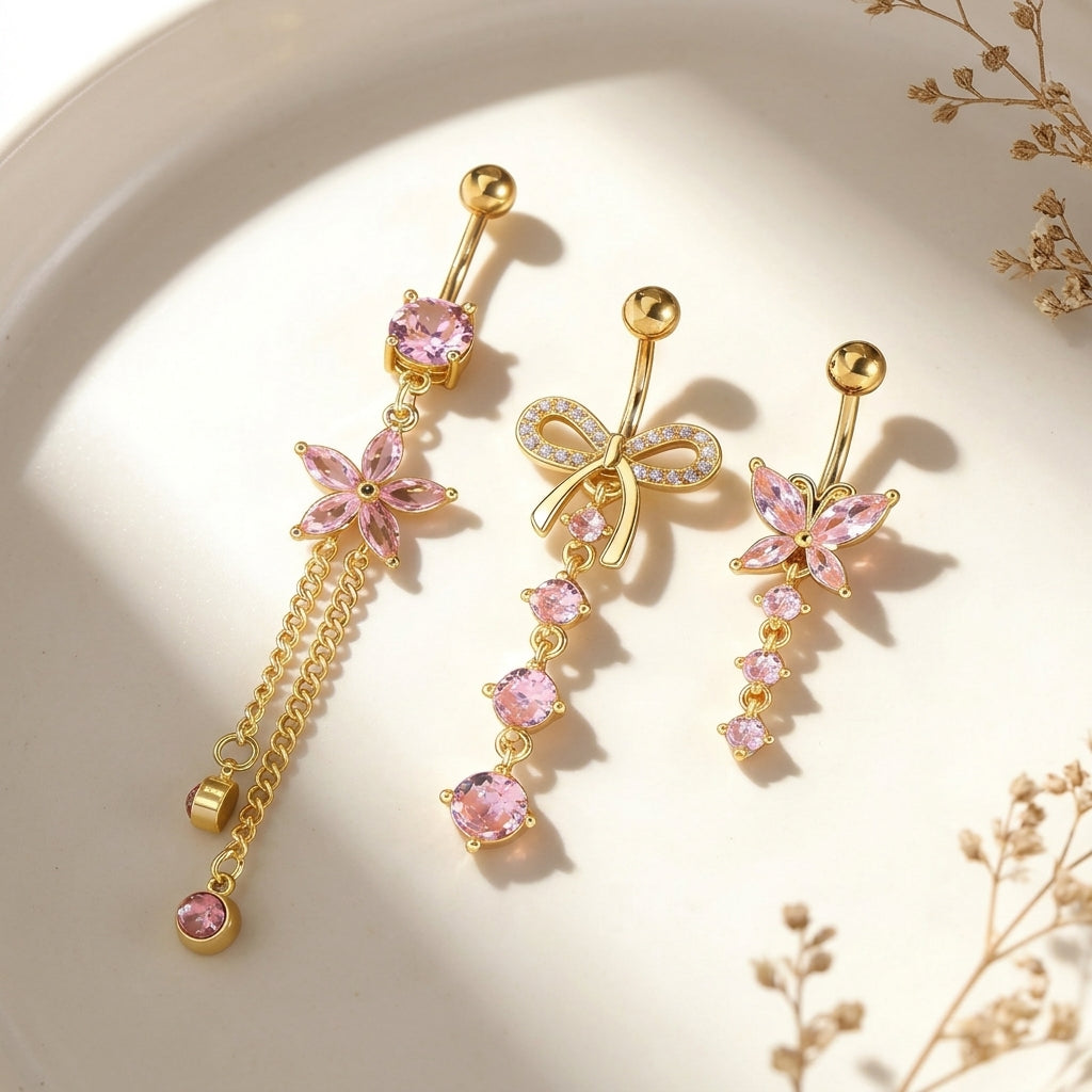 3pc Y2K Dangle Belly Ring Set