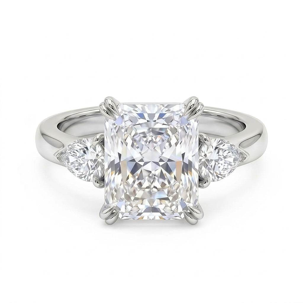 14k Elegant Three Stone Radiant Cut Ring