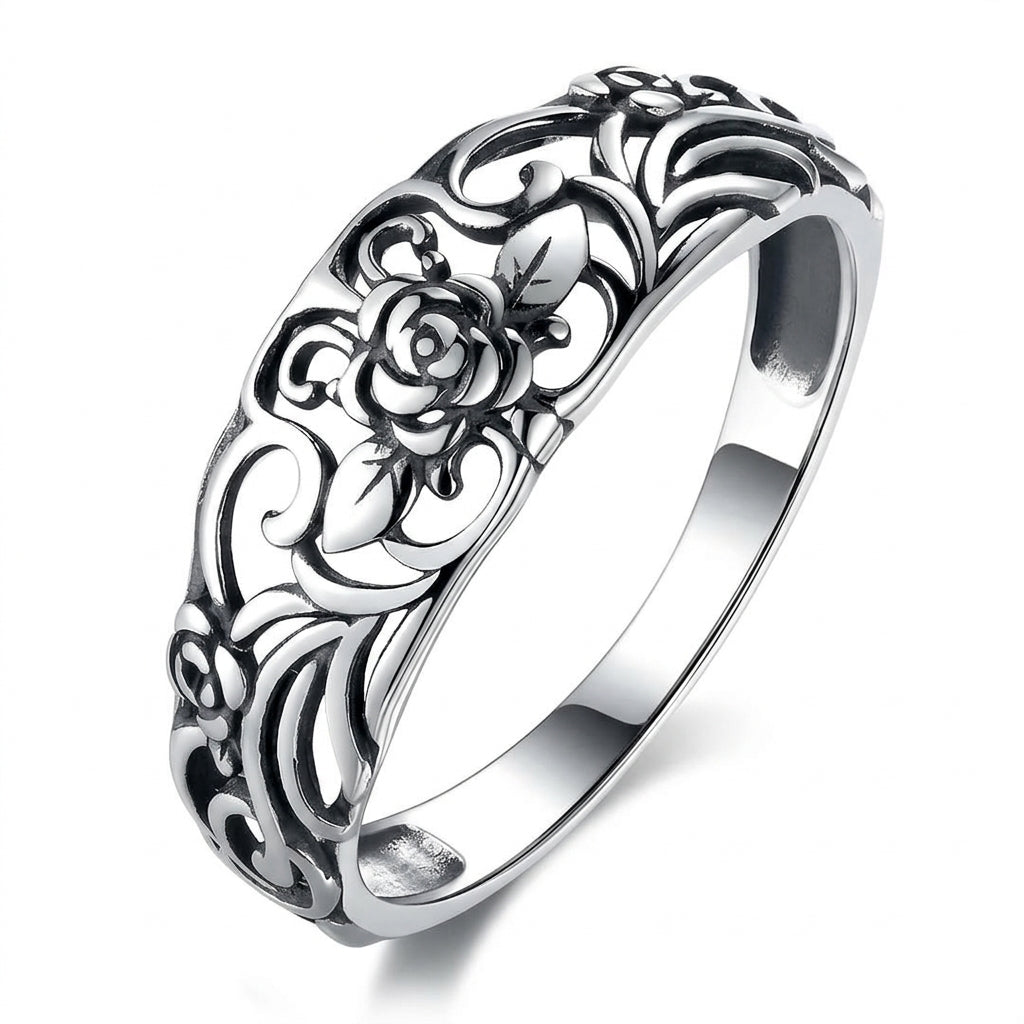 S925 Vintage Rose Hollow Ring