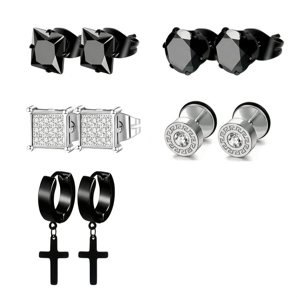 15 Pairs Unisex Stud and Cross Hoop Earring Set