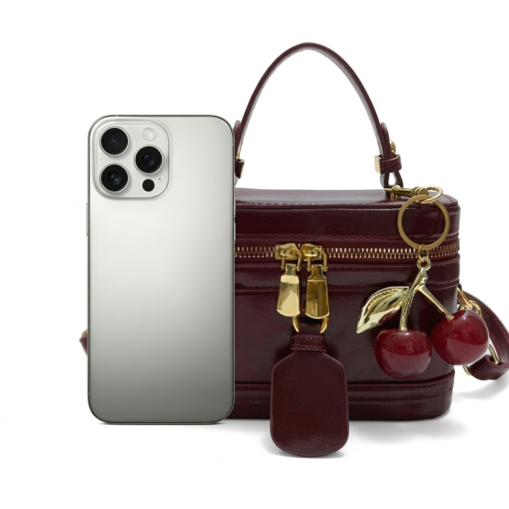 Retro Box Handbag with Cherry Charm