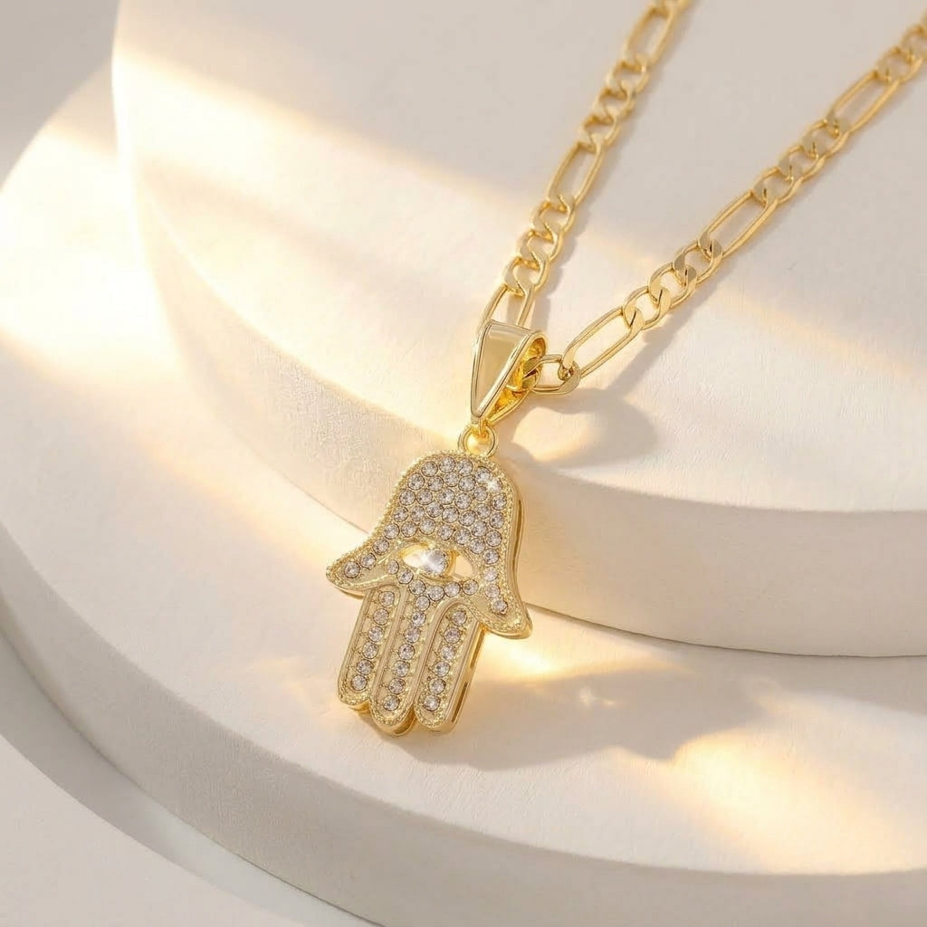 14k Elegant Eye Hamsa Necklace