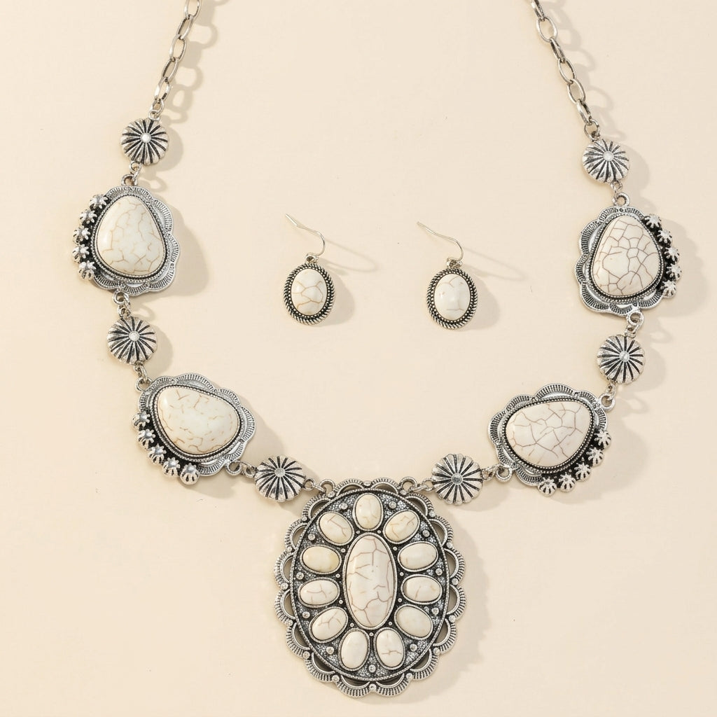 Boho Stone Statement Necklace and Earring Set