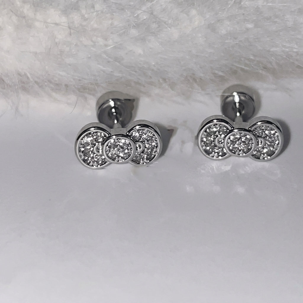 2pc Set Sparkling Bow Stud Earrings