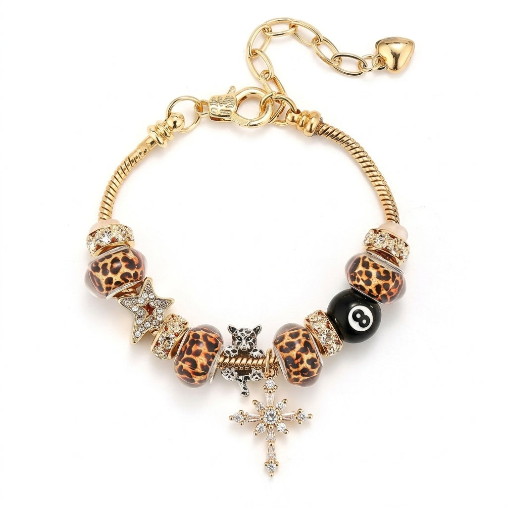 Chic Leopard Bead Cross Bracelet