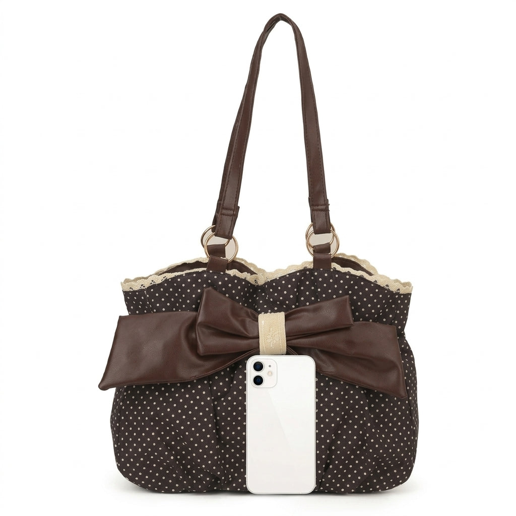 Polka Dot Bow Accent Shoulder Bag
