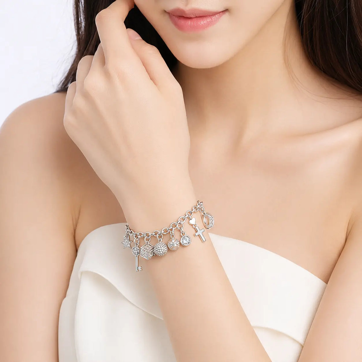 Elegant Mixed Charm Link Bracelet
