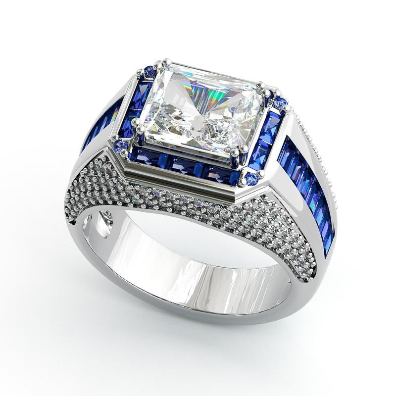 Radiant Cut Sapphire Accented Ring