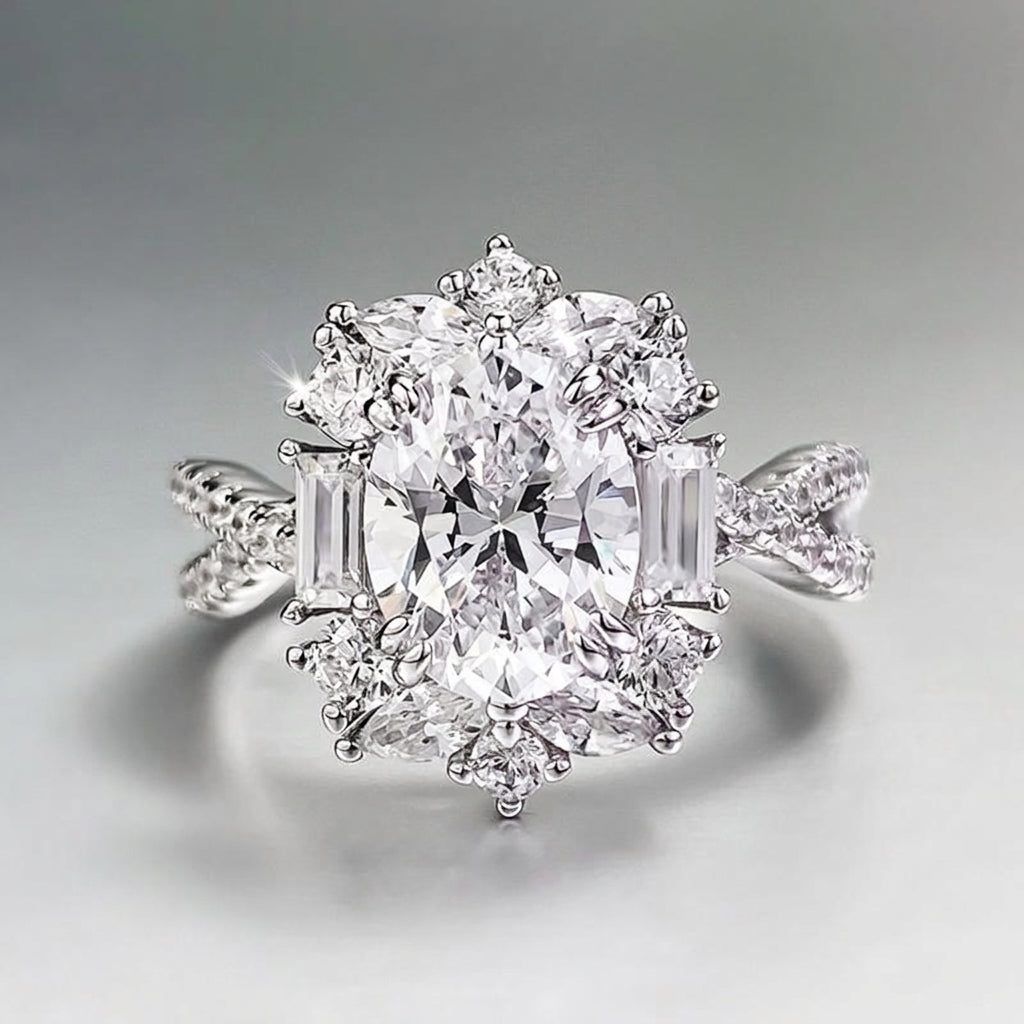 Oval Cut Halo Statement Ring