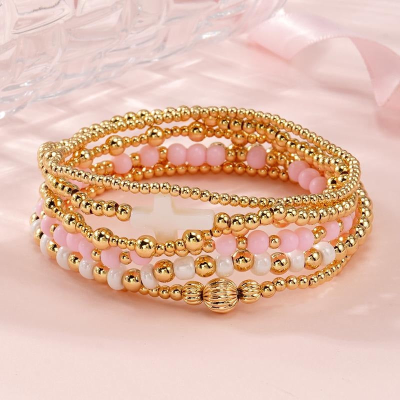 14k 6pc Beaded Bracelet Stack