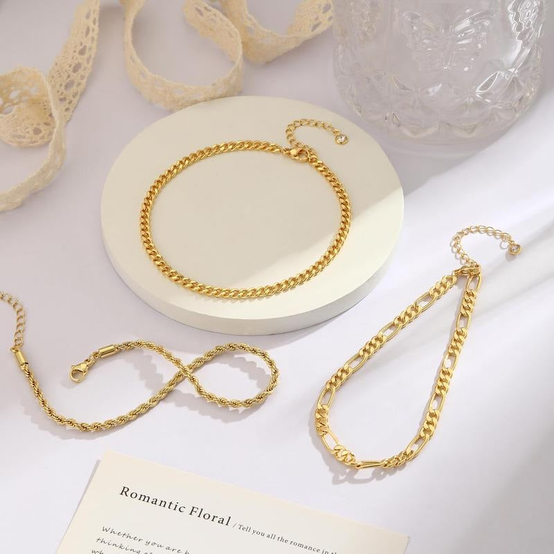 14k 3pc Classic Chains Anklet Stack