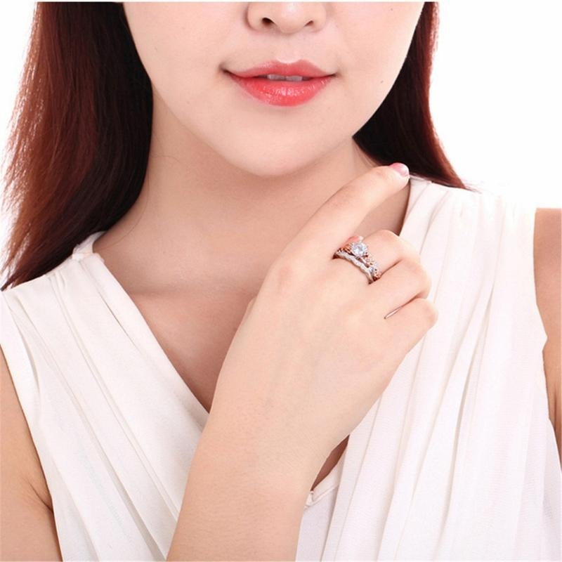 Silver Rose Gold Two-Tone Couples Ring Set