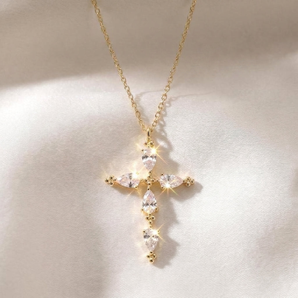 14k Pear Cut Cross Necklace