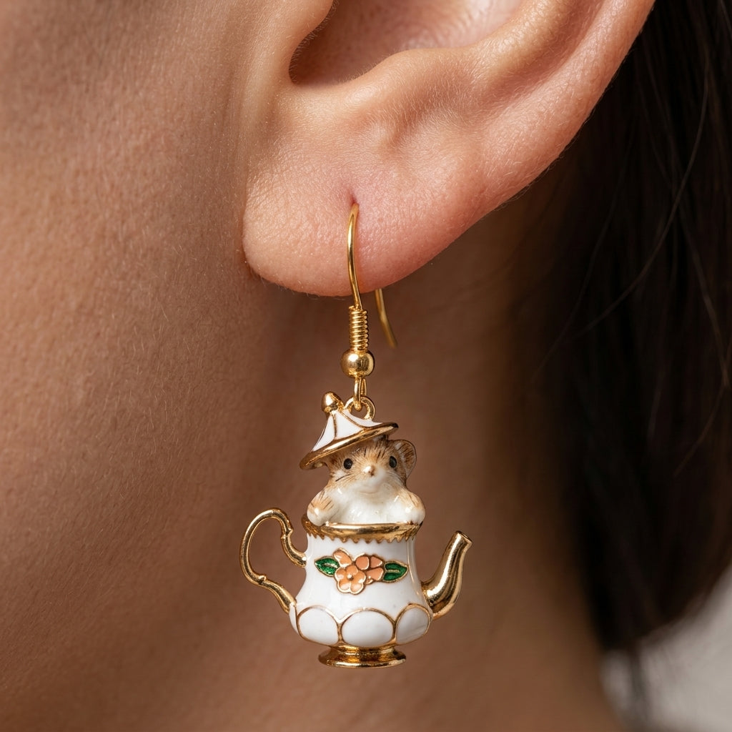 Cute Mouse Tea Kettle Earrings