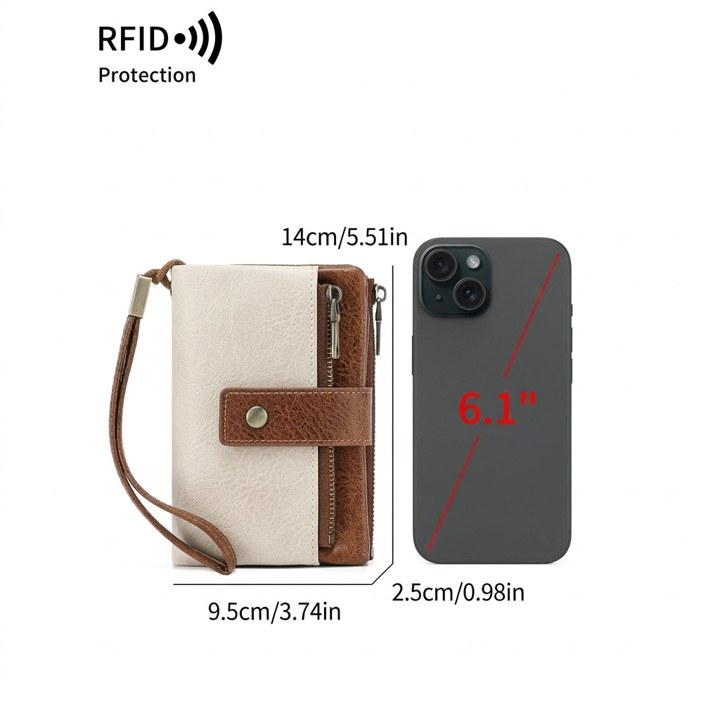 RFID Blocking Elegant Zipper Buttoned Wallet