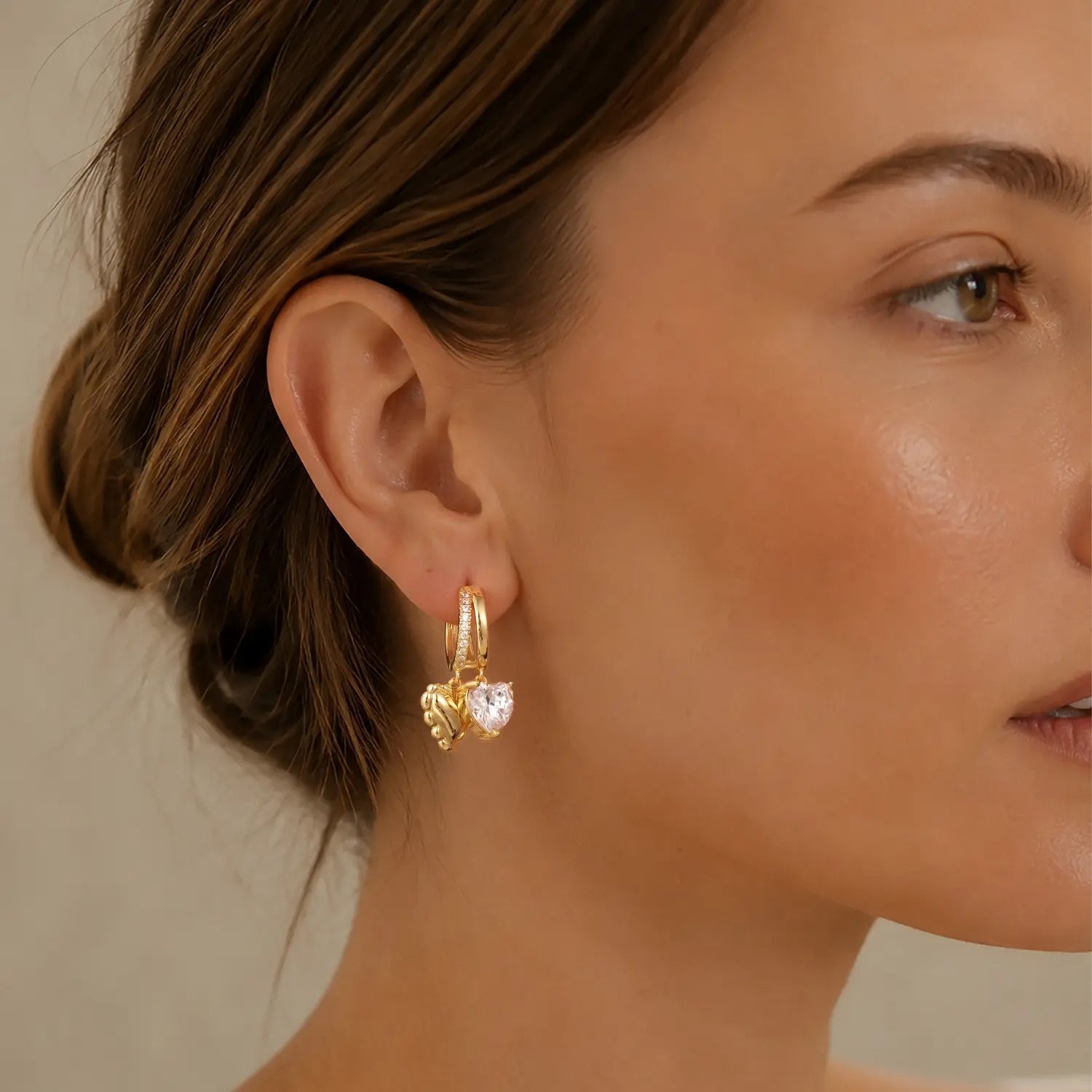 14k Elegant Double Heart Huggie Hoop Earrings