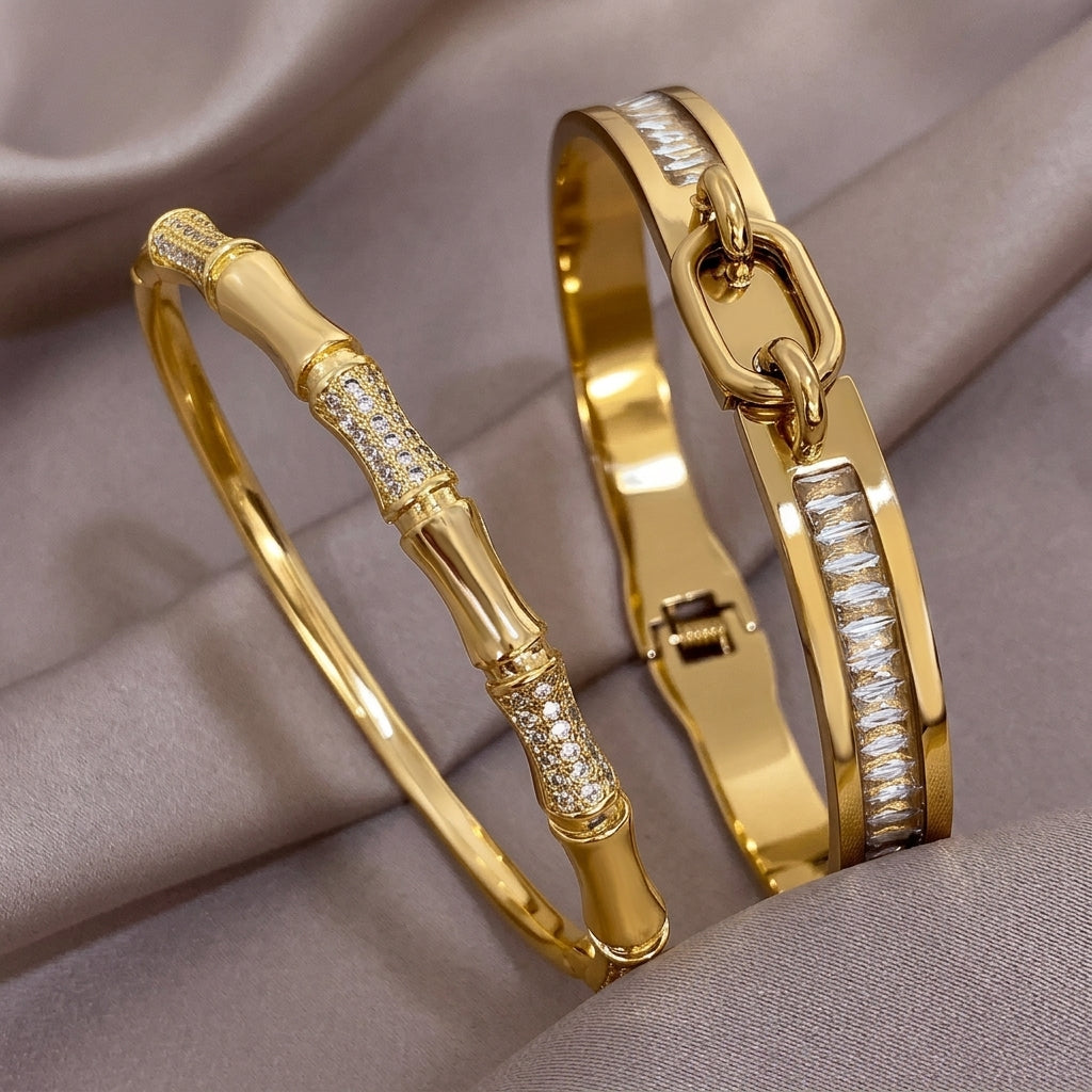 2pc Classic Golden Stackable Bracelet Set