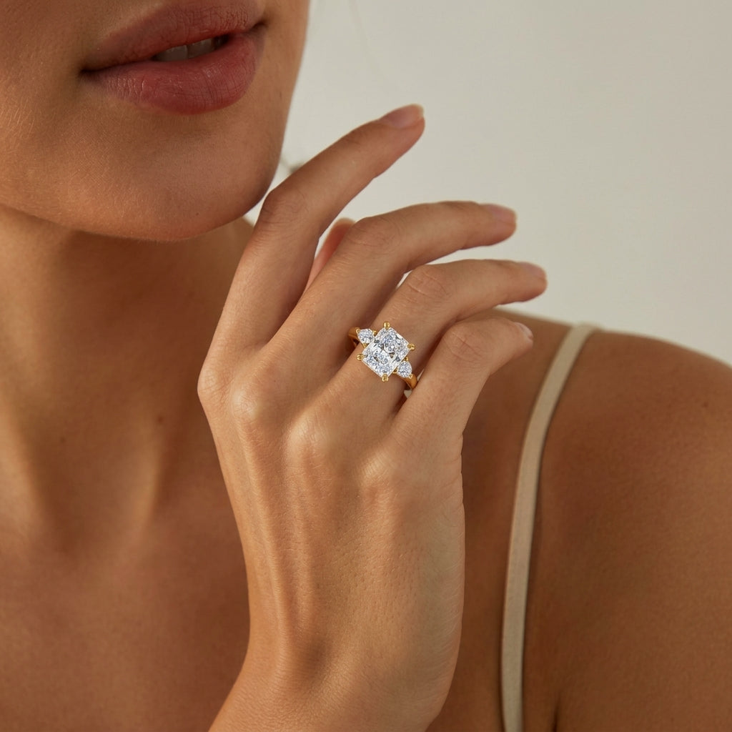 14k Elegant Three Stone Radiant Cut Ring