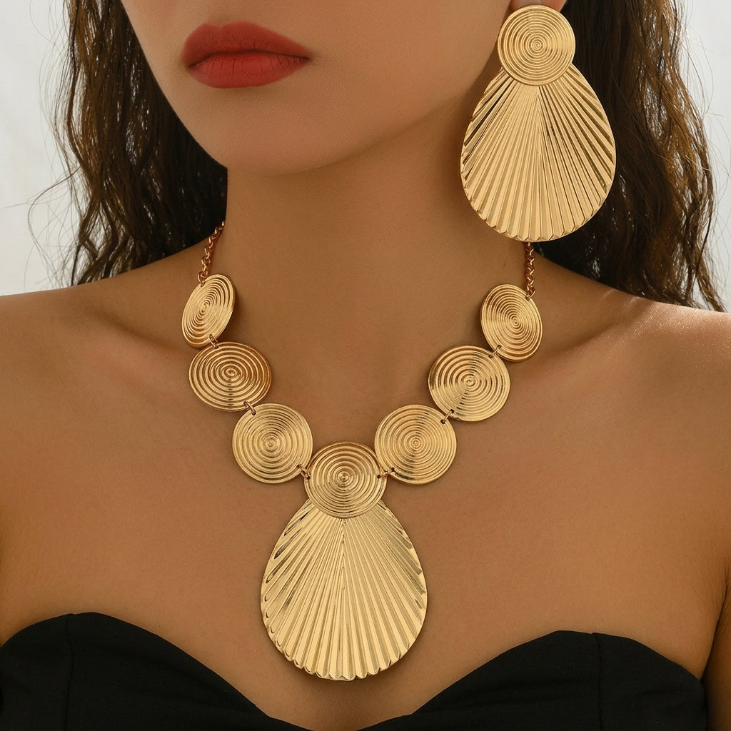 Geometric Swirl Necklace and Earrings Jewelry Set