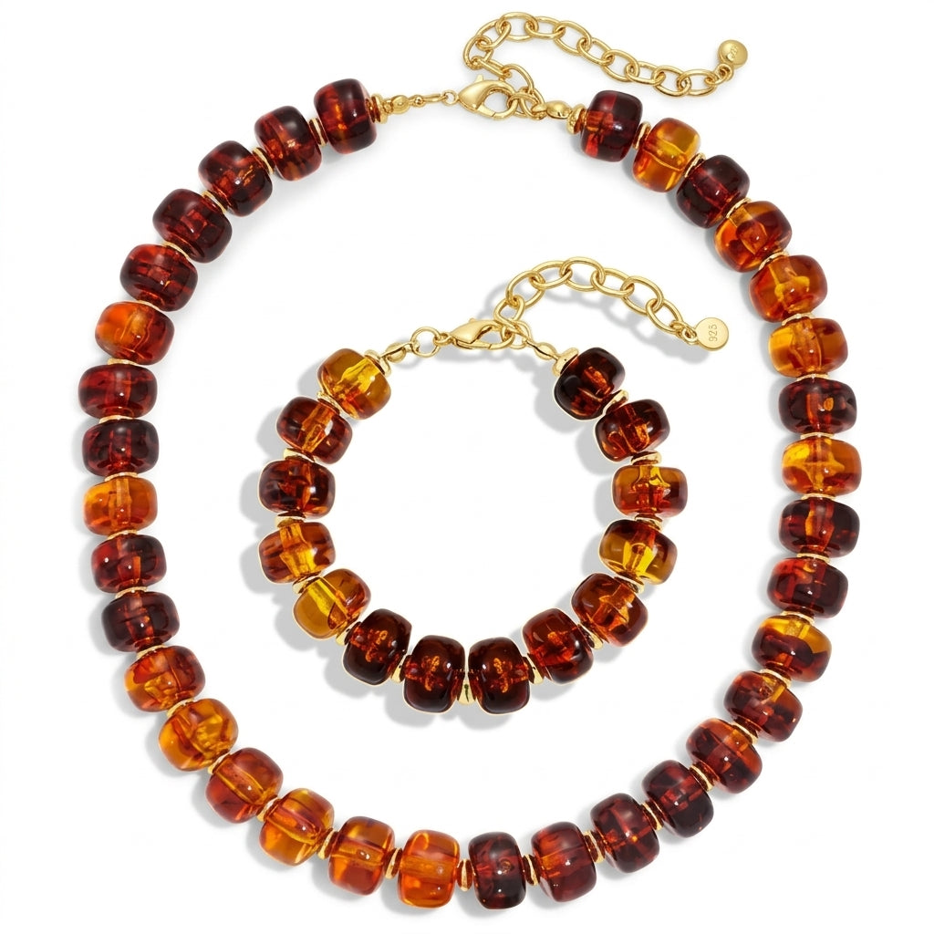 Boho Chunky Bead Necklace and Bracelet Set