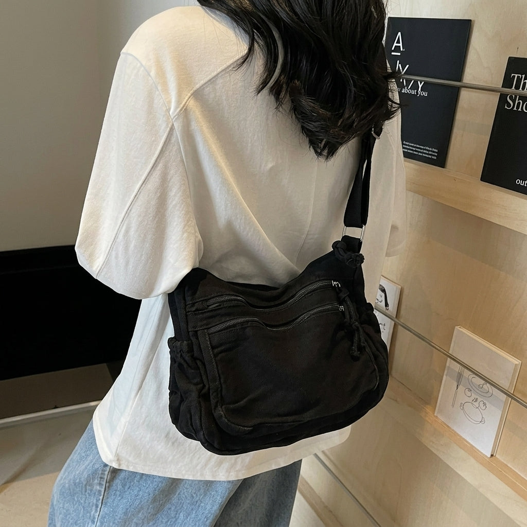 Multi-Pocket Canvas Crossbody Bag