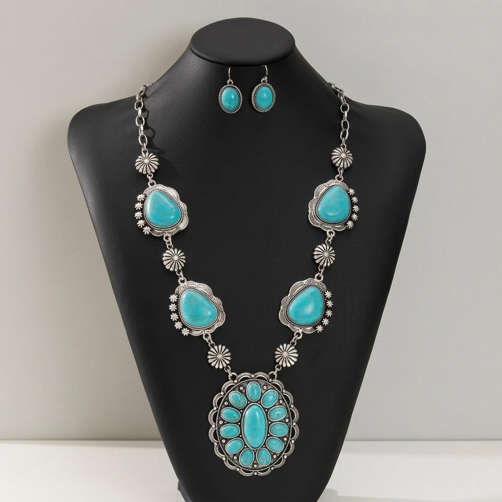 Boho Stone Statement Necklace and Earring Set