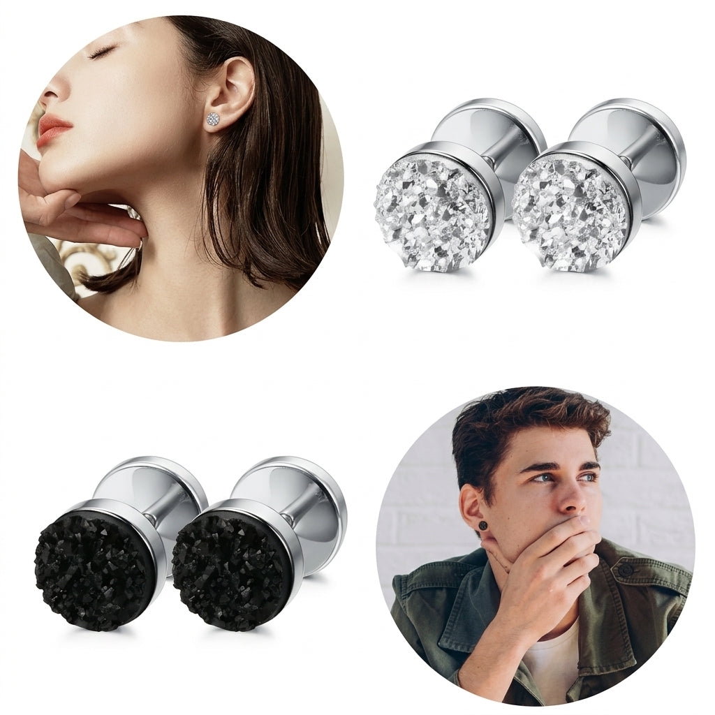9 Pairs Round Mixed Plug Stud Earring Set
