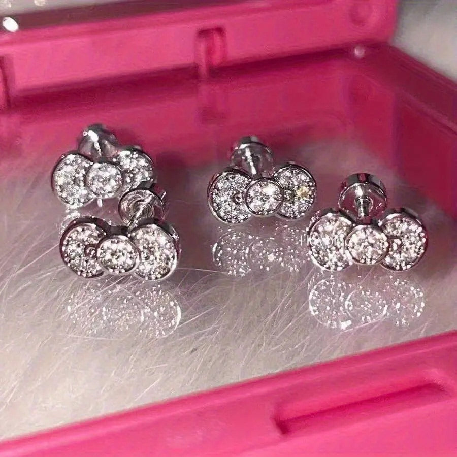 2pc Set Sparkling Bow Stud Earrings