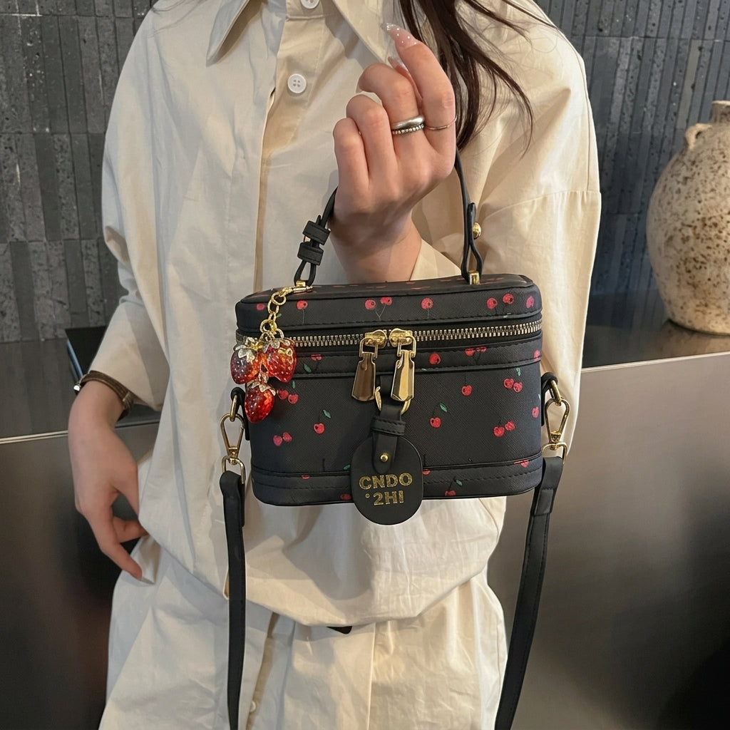 Cherry Print Mini Box Shoulder Bag