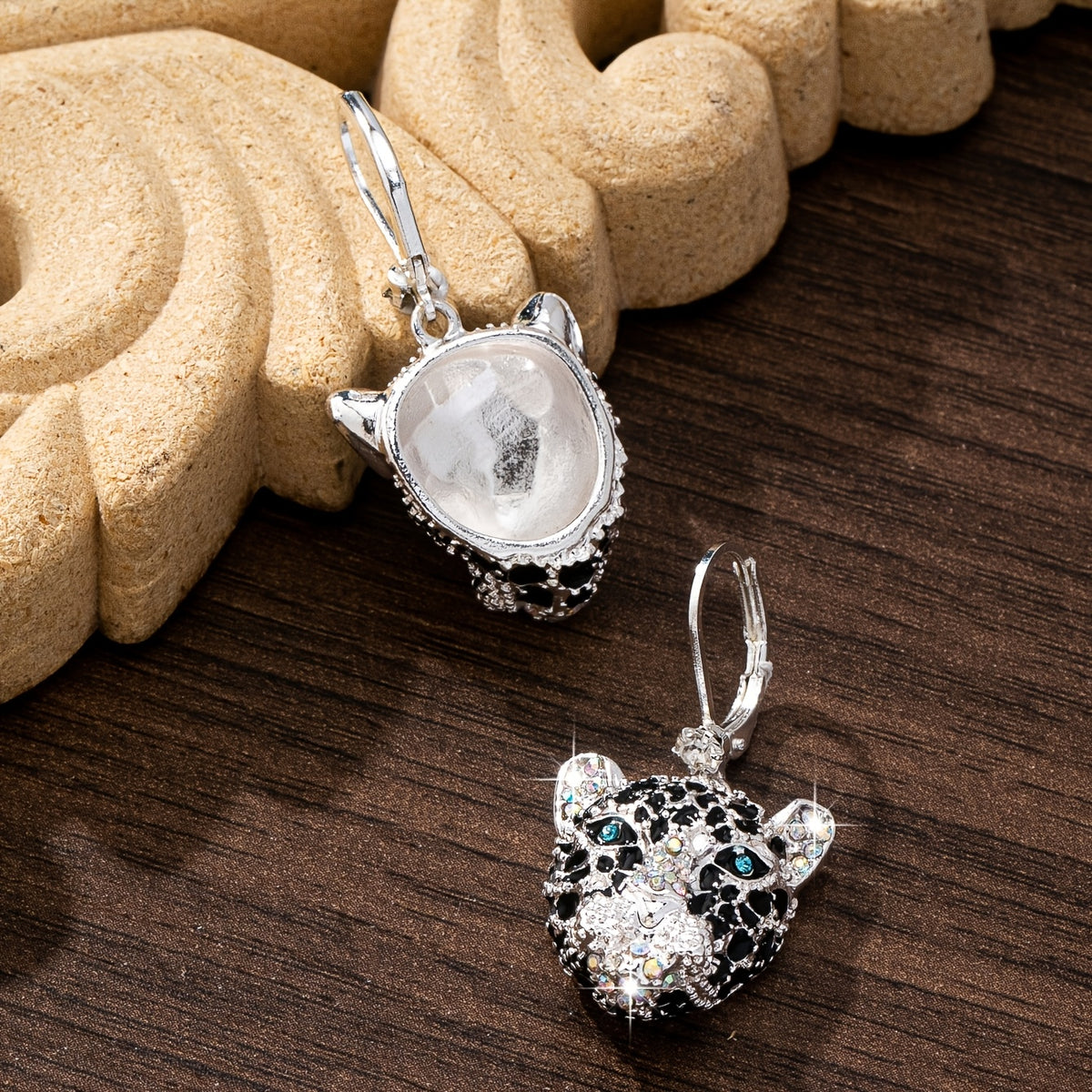 Leopard Head CZ Accented Drop Earrings