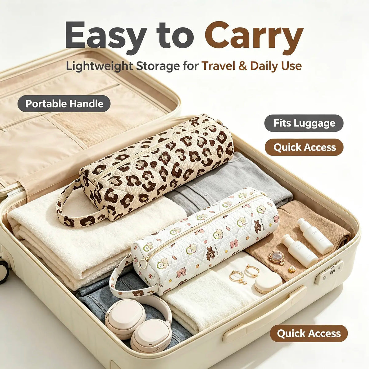 Quilted Long Toiletry Organization Bag