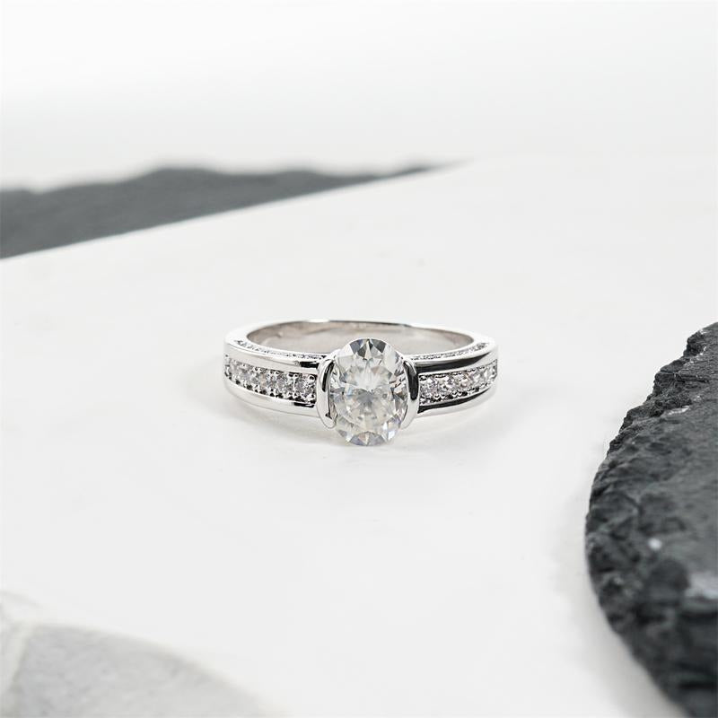 Oval Set Diamond Accented Band Ring