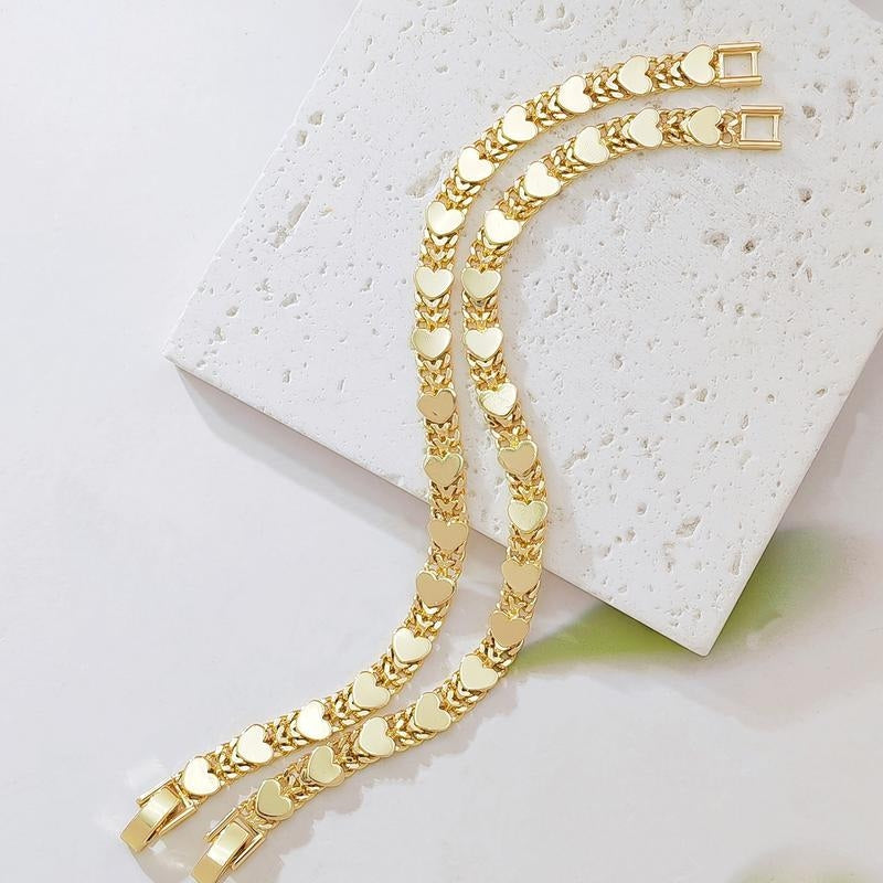 14k Double Row Heart Bracelet