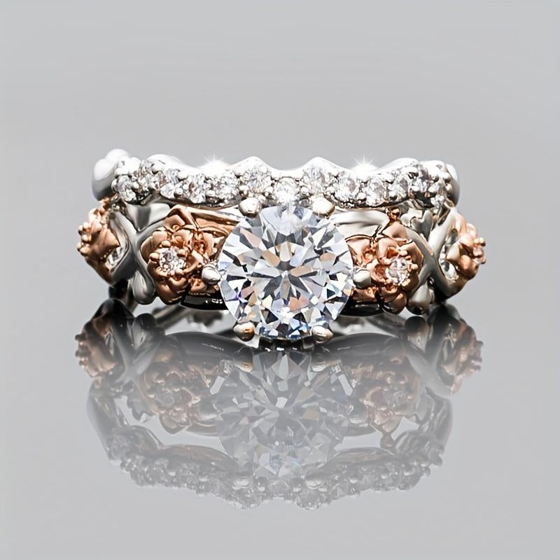 Silver Rose Gold Two-Tone Couples Ring Set